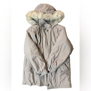 Stylish Tan Parka with Faux Fur Hood